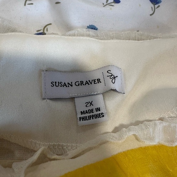 Susan Graver 2XL Yellow White Layered Ruffle Striped Sleeveless Flowy Blouse. - Picture 7 of 9